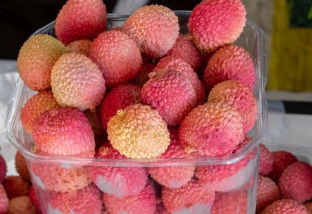 New harvest lychees sold at local farmers marketの写真素材