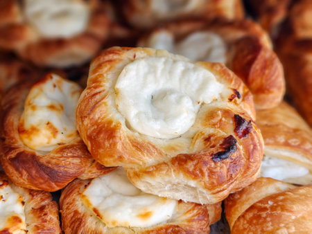Fresh-baked Creamcheese Buns for sale at the local city farmers' marketの写真素材