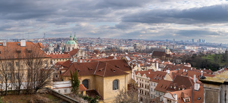 Large panoramic view of Prague. Red roofs of Prague. Czech Republicの写真素材