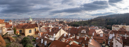 Large panoramic view of Prague. Red roofs of Prague. Czech Republicの写真素材