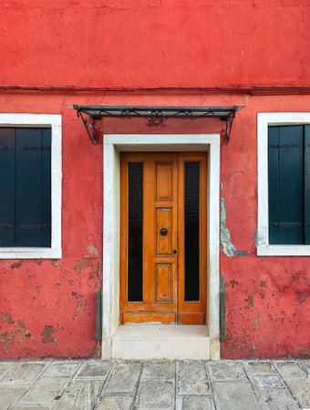 Amazing beautiful, colorful painted houses on Burano island. Venice. Italyの写真素材