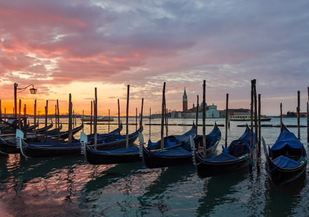 Amazing sunrise on the Grand Canal in Venice.The Church San Giorgio Maggiore on the  background. Italyの写真素材