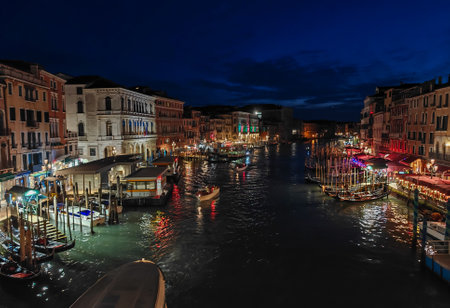 Night view of the Grand Canal in Venice. Lights reflected in the water. Italyの写真素材