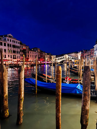 Night view of the Grand Canal in Venice. Lights reflected in the water. Italyの写真素材