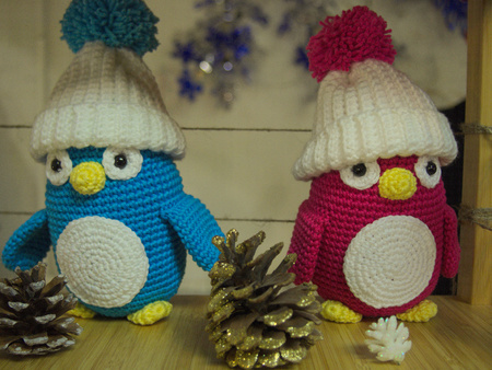  Knitted penguins toysの写真素材