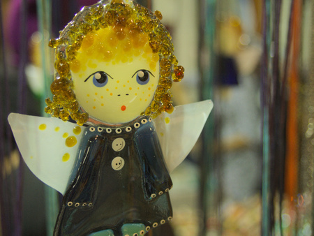 Painted glass angel figurineの写真素材