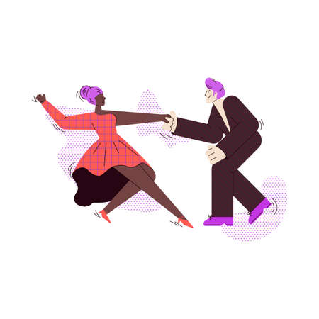 Ballroom dancers man and woman couple flat cartoon vector illustration isolated.のイラスト素材