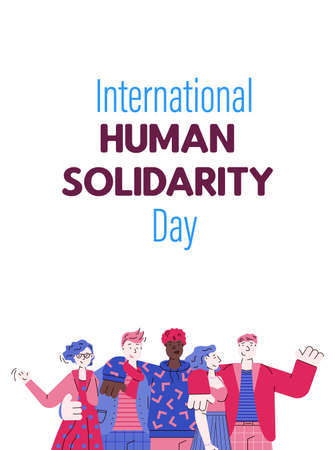 Human Solidarity Day banner with multicultural people vector illustration.のイラスト素材