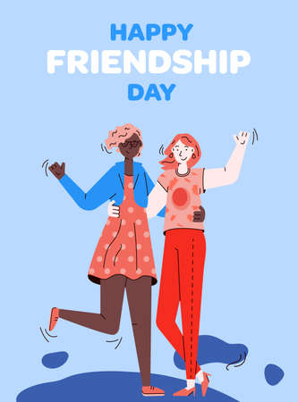 Friendship day banner or card with best close friends girls vector illustration.のイラスト素材