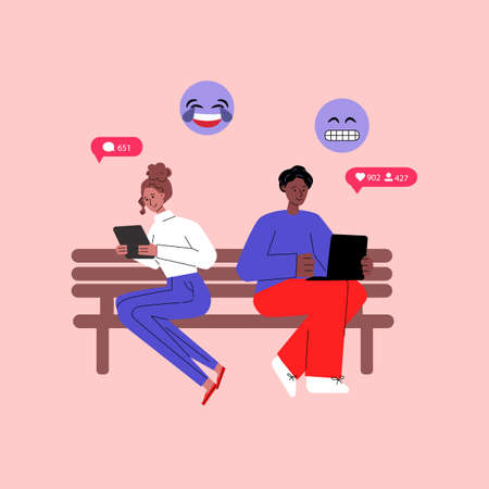 Communication concept with diverse people flat vector illustration isolated.のイラスト素材