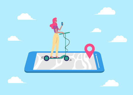 Woman using mobile phone for navigation sketch cartoon vector illustration.のイラスト素材