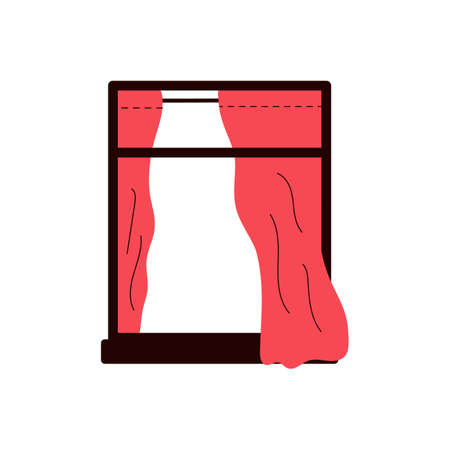Cartoon icon of window frame with curtains sketch vector illustration isolated.のイラスト素材