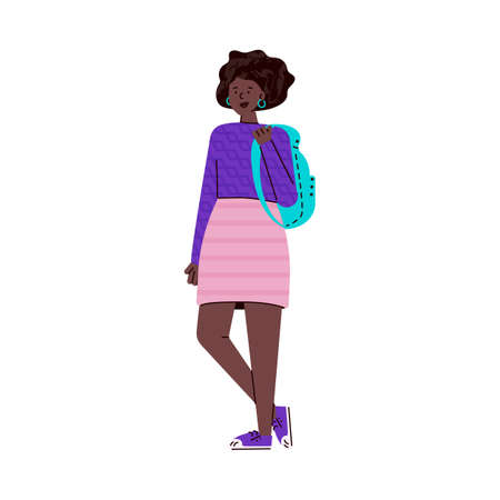 African american woman university student cartoon vector illustration isolated.のイラスト素材