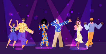 Nightclub party scene with people characters in sketch style vector illustration.のイラスト素材