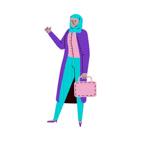 Arabian muslim woman university student sketch vector illustration isolated.のイラスト素材