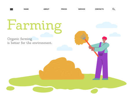 Farming and agriculture banner with farmer sketch vector illustration isolated.のイラスト素材