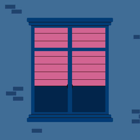 Vintage closed window frame with shutters flat cartoon vector illustration.のイラスト素材