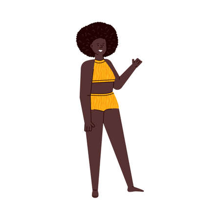African american woman with fluffy hair cartoon vector illustration isolated.のイラスト素材