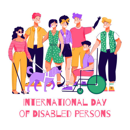 International day of disabled persons - cartoon poster with happy peopleのイラスト素材
