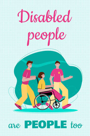 Disabled people are people too - cartoon poster with happy girl in wheelchairのイラスト素材