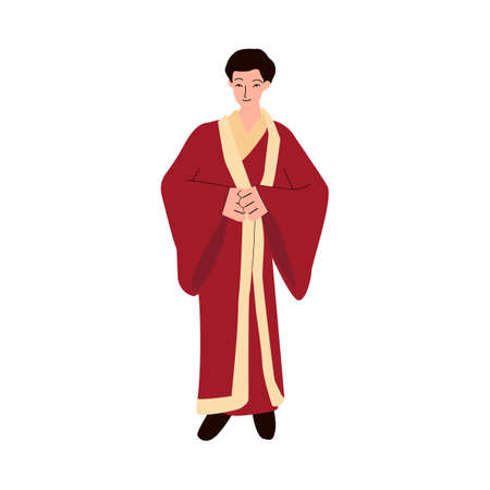 Japanese man cartoon character in kimono sketch vector illustration isolated.のイラスト素材