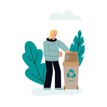Metal trash sorting and recycling concept sketch vector illustration isolated.のイラスト素材