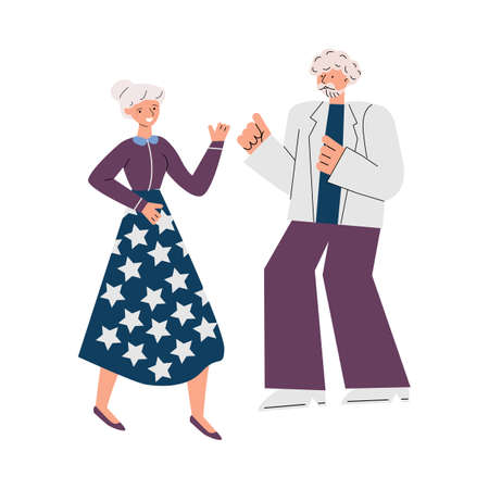 Old couple dancing isolated on white background, senior man and womanのイラスト素材