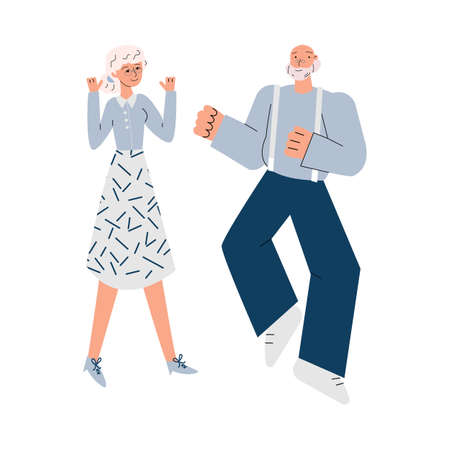 Old senior man and woman characters dancing sketch vector illustration isolated.のイラスト素材