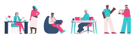 People characters work in coworking place, cartoon vector illustration isolated.のイラスト素材