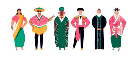 Group of different ethnicity, multiracial people, vector illustration isolated.のイラスト素材