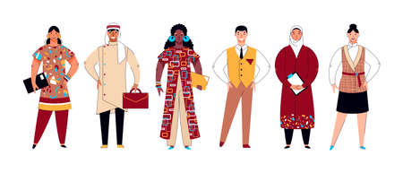 Diversity set - cartoon diverse group of people in ethnic clothesのイラスト素材