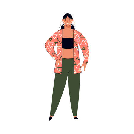 Modern pretty young woman or student girl cartoon vector illustration isolated.のイラスト素材
