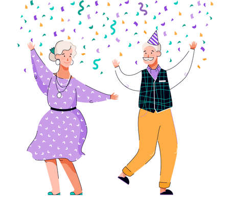 Senior people have celebration and dancing together, vector illustration isolated.のイラスト素材