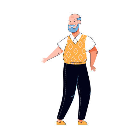 Senior bearded man cartoon character smiling, vector illustration isolated.のイラスト素材