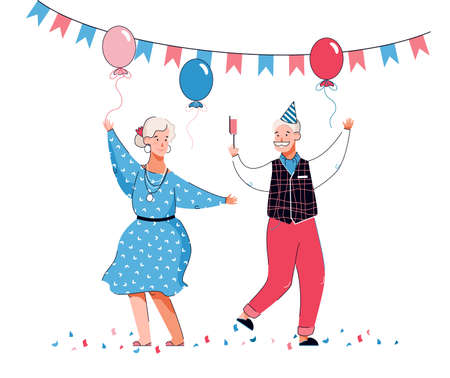 Couple dancing senior people cartoon characters, vector illustration isolated.のイラスト素材
