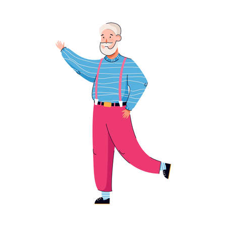 Old person dancing - cartoon male dancer waving his handのイラスト素材