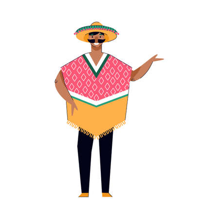 Mexican man wearing ethnic costume, cartoon vector illustration isolated.のイラスト素材