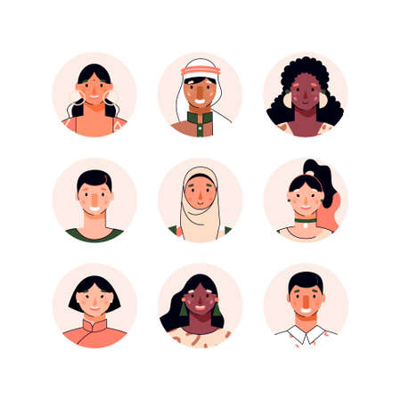 Avatars set of multi ethnic people characters, vector illustration isolated.