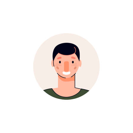 Male cartoon avatar in circle frame - flat vector illustrationのイラスト素材