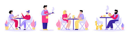 People in restaurant or street cafe set, cartoon vector illustration isolated.のイラスト素材