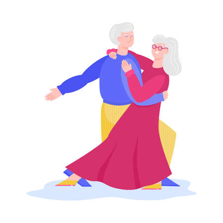 Old senior couple dancing a slow dance isolated on white backgroundのイラスト素材