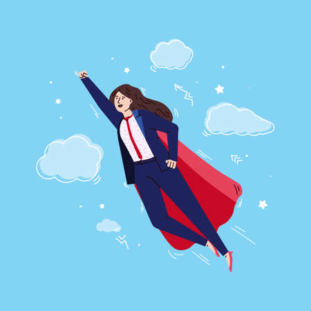 Hero businesswoman with super power flying in superhero poseのイラスト素材