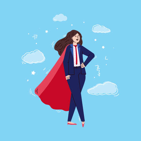 Businesswoman in red superhero cape and business suitのイラスト素材