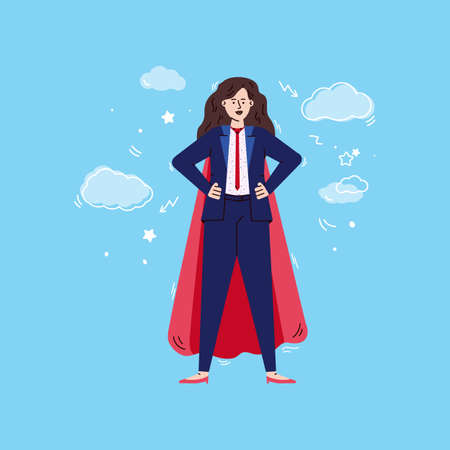 Confident superhero woman cartoon character in formal suit, vector illustration.のイラスト素材