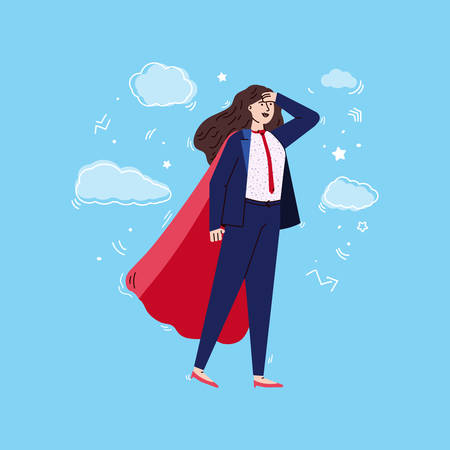 Superhero woman searching for something on horizonのイラスト素材