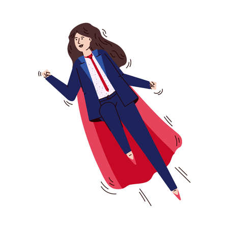Business woman character in superhero red cape, vector illustration isolated.のイラスト素材