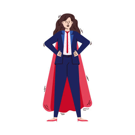 Superhero business woman in power pose - cartoon businesswomanのイラスト素材