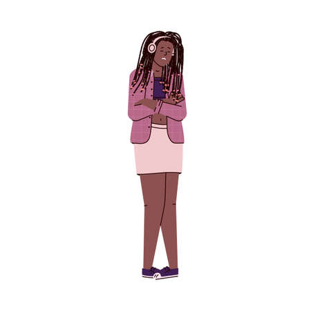 African american stressed young girl, sketch vector illustration isolated.のイラスト素材