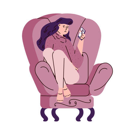 Person with depression looking at smartphone screenのイラスト素材