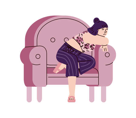 Young woman feeling loneliness and sadness, sketch vector illustration isolated.のイラスト素材